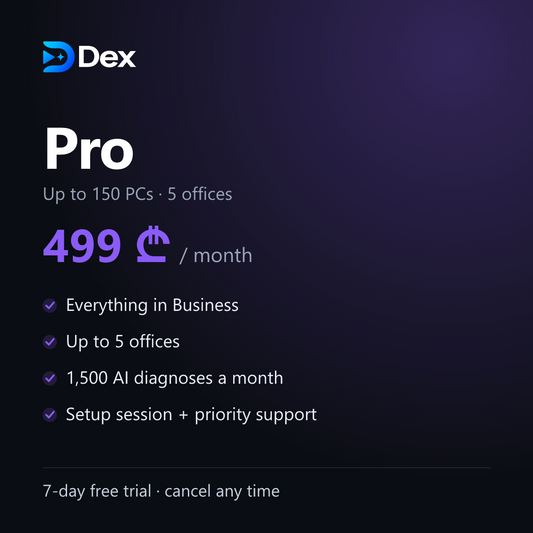 Dex Pro plan: 499 lari a month, up to 150 PCs and 5 offices