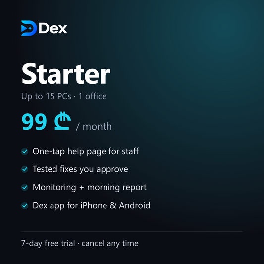 Dex Starter plan: 99 lari a month, up to 15 PCs
