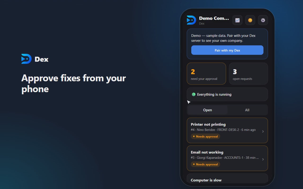 Tutorial: approving a fix from the Dex app